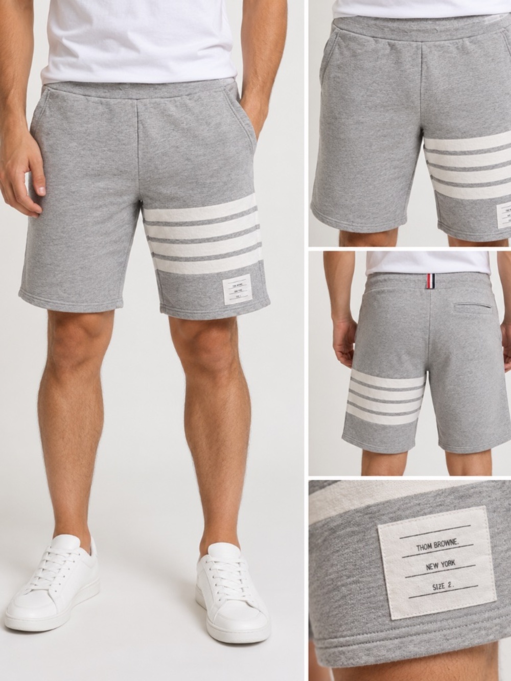 Thom Browne New York Grey 4-Bar Striped Cotton Sweat Shorts – Size 2